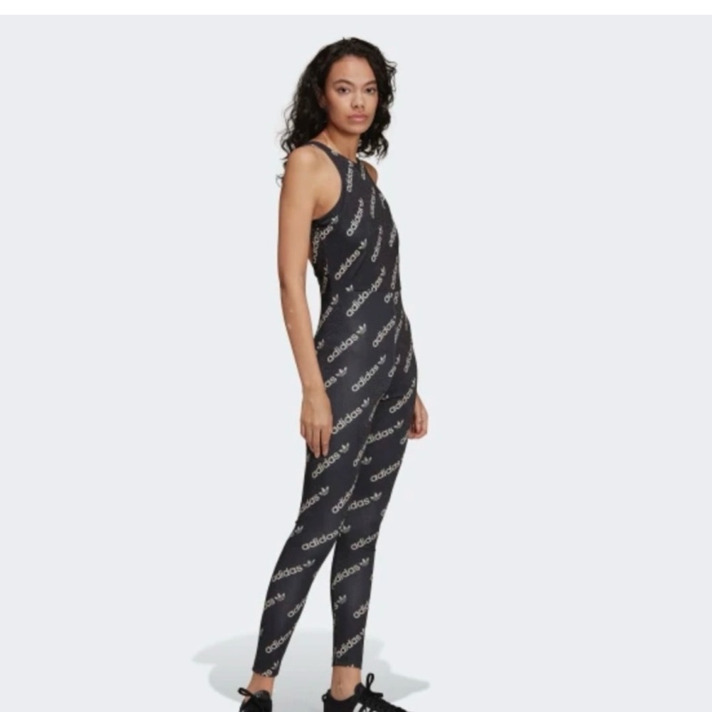 Adidas Women's Logo Print Black Jumpsuit